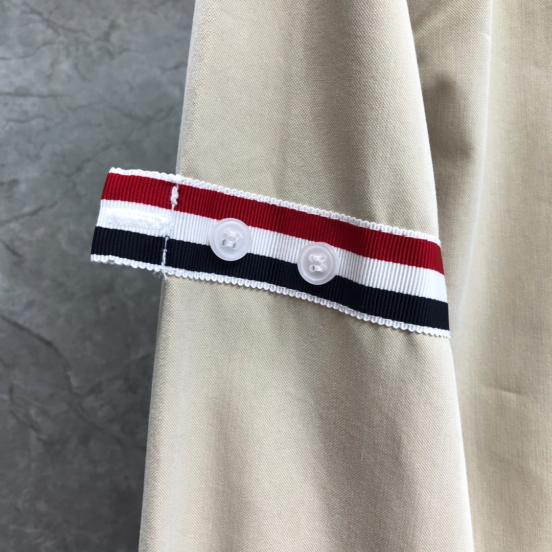 THOM BROWNE 双袖织带单排扣衬衫 外套 长袖 藏青色 卡其色