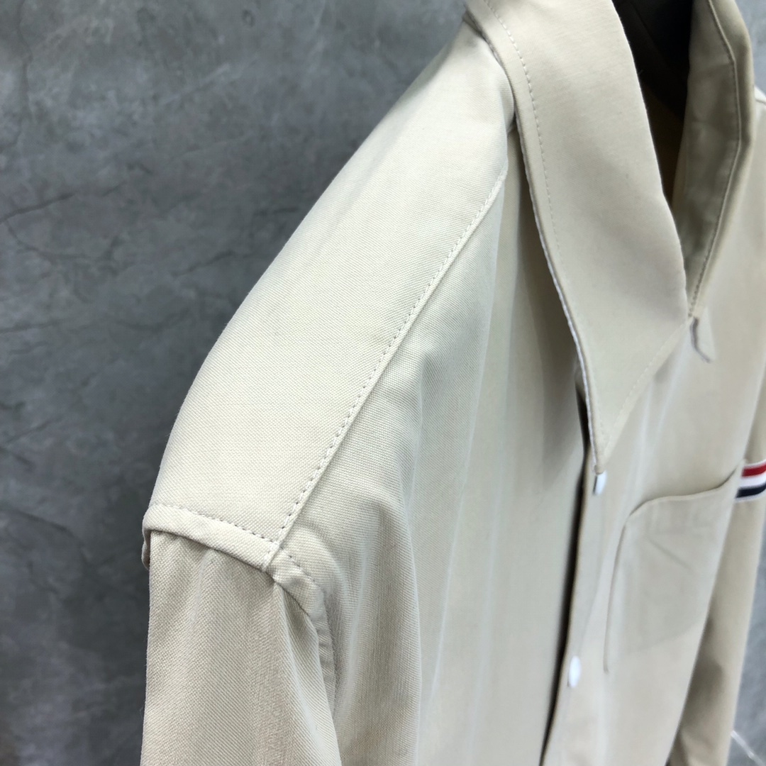 THOM BROWNE 双袖织带单排扣衬衫 外套 长袖 藏青色 卡其色