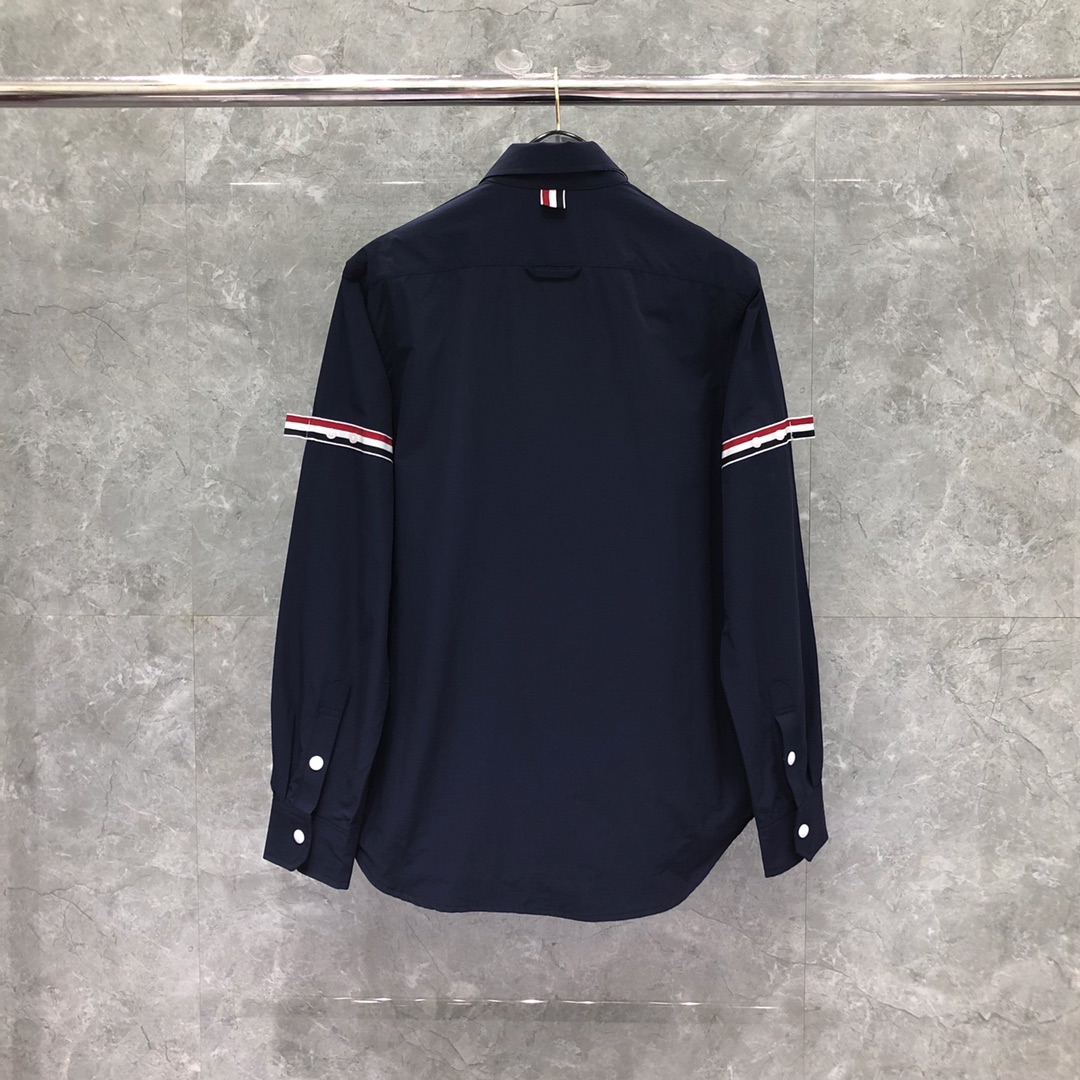 THOM BROWNE 双袖织带单排扣衬衫 外套 长袖 藏青色 卡其色