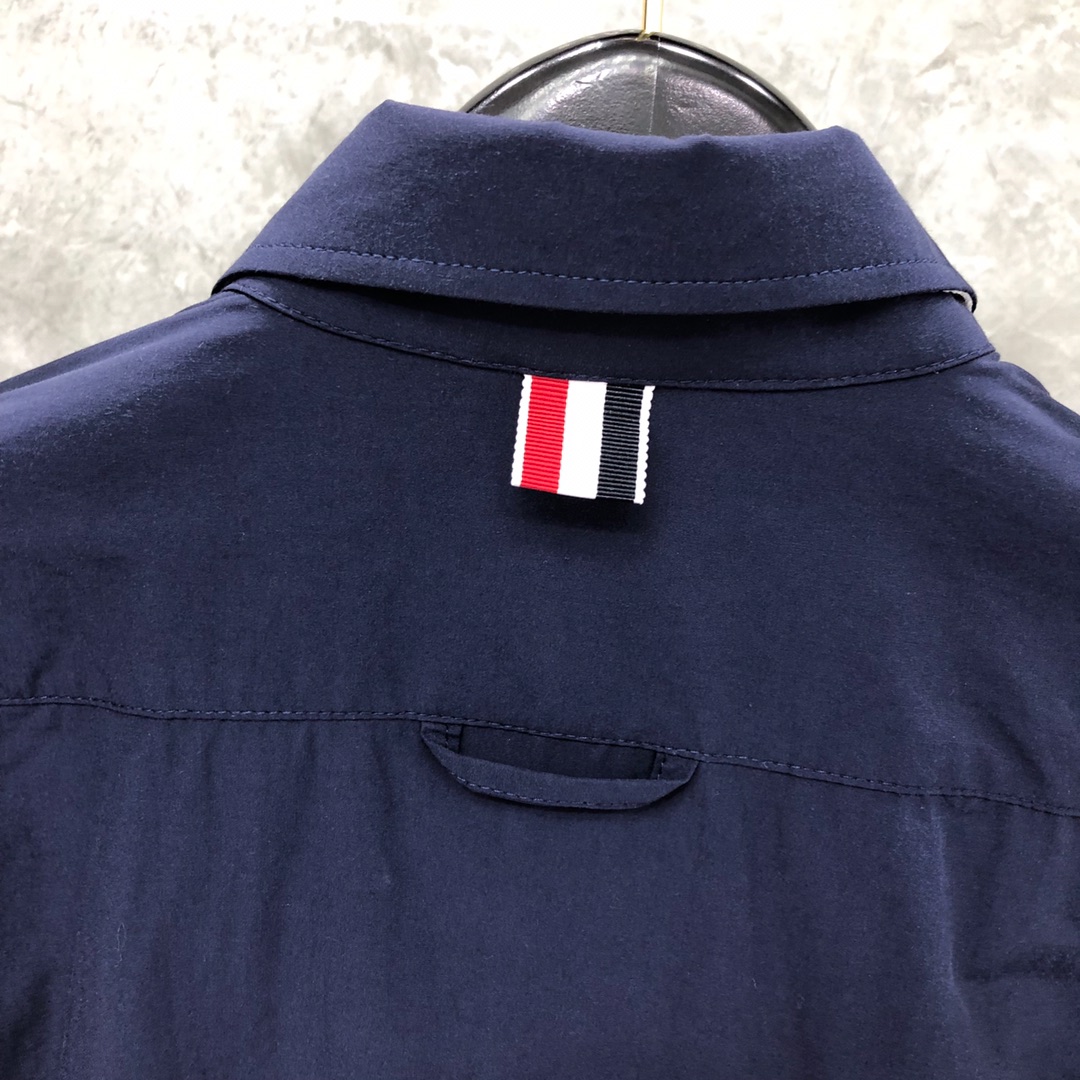 THOM BROWNE 双袖织带单排扣衬衫 外套 长袖 藏青色 卡其色