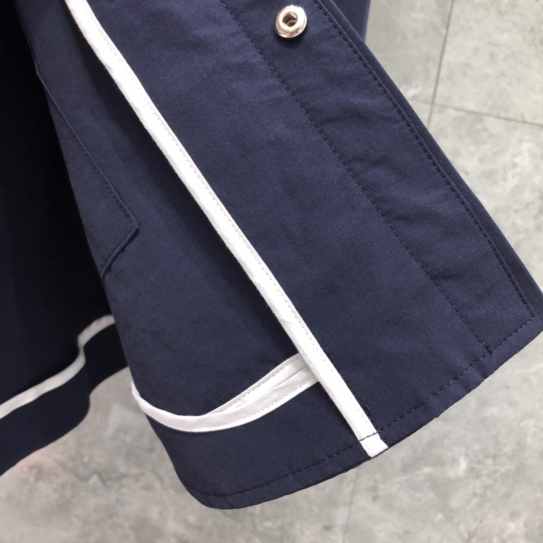THOM BROWNE 双袖织带单排扣衬衫 外套 长袖 藏青色 卡其色