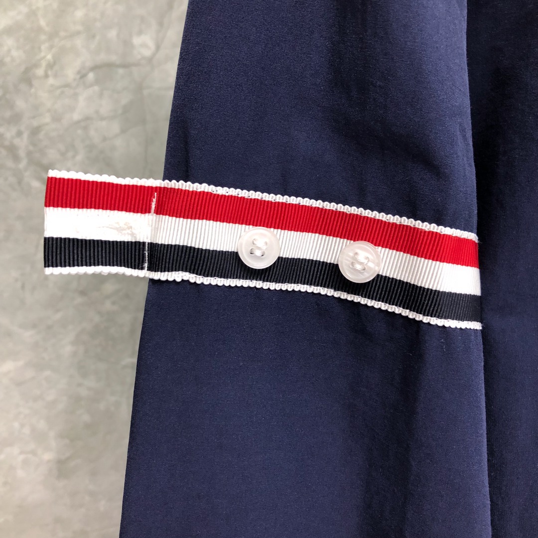 THOM BROWNE 双袖织带单排扣衬衫 外套 长袖 藏青色 卡其色