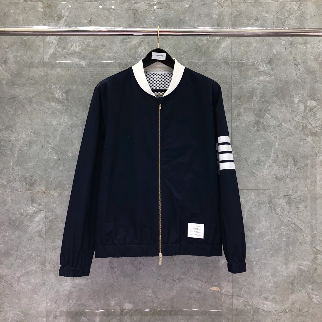 THOM BROWNE 经典四杠拉链棒球服夹克 外套 长袖 灰色 蓝色