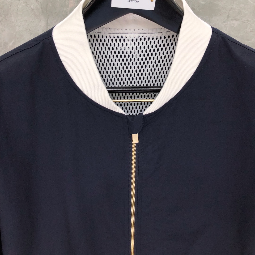 THOM BROWNE 经典四杠拉链棒球服夹克 外套 长袖 灰色 蓝色