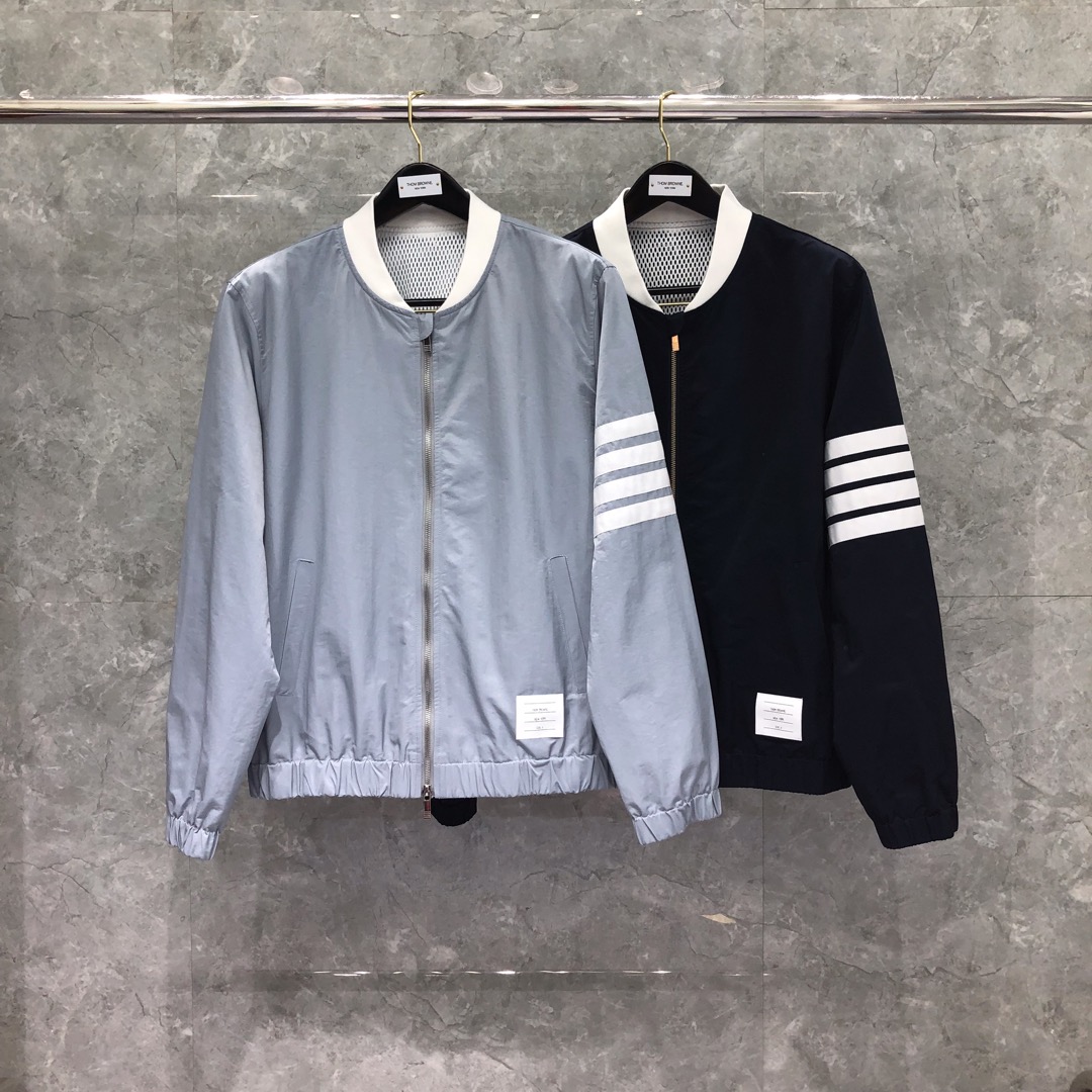 THOM BROWNE 经典四杠拉链棒球服夹克 外套 长袖 灰色 蓝色