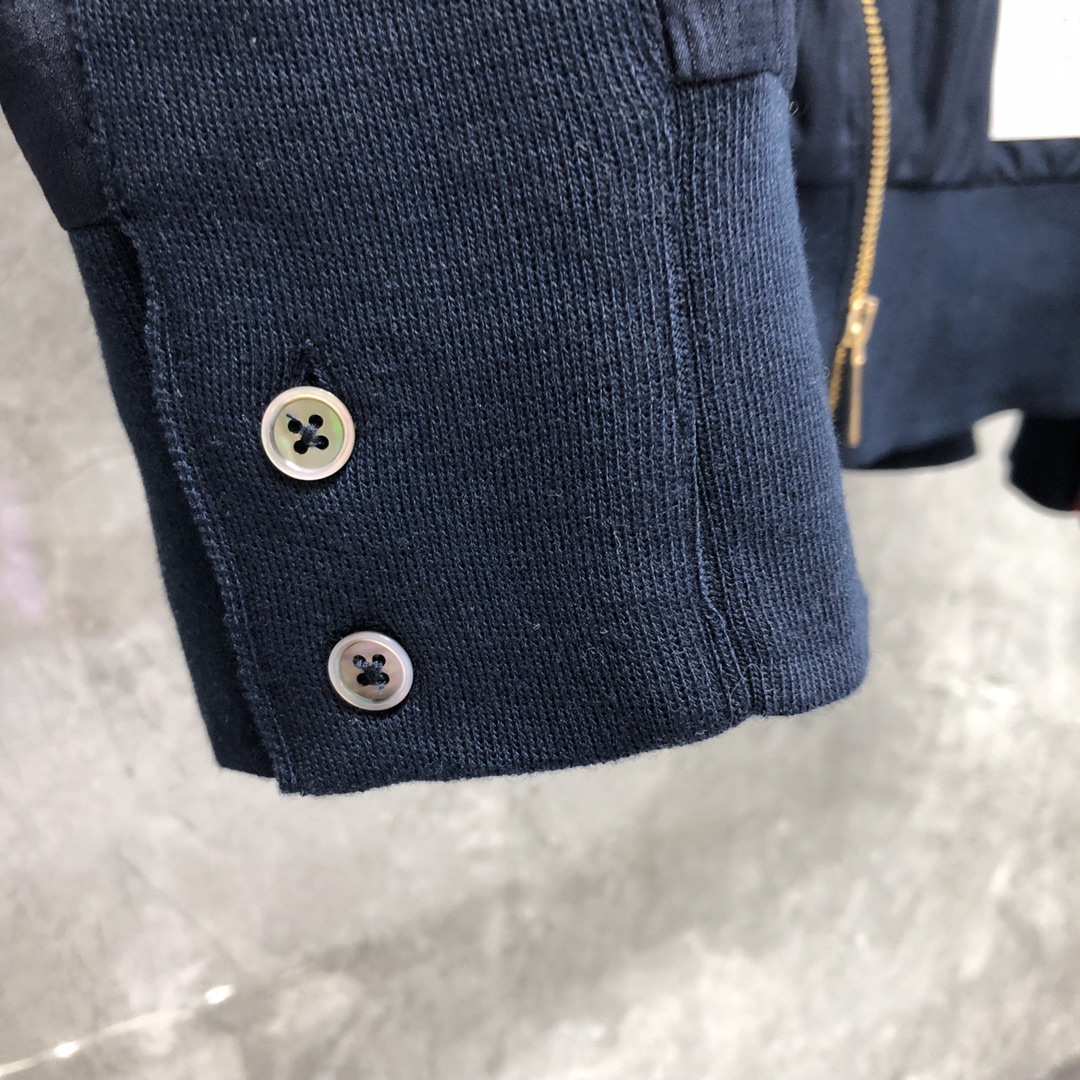 THOM BROWNE 经典四杠网眼透气拉链连帽夹克 外套 长袖 藏青色