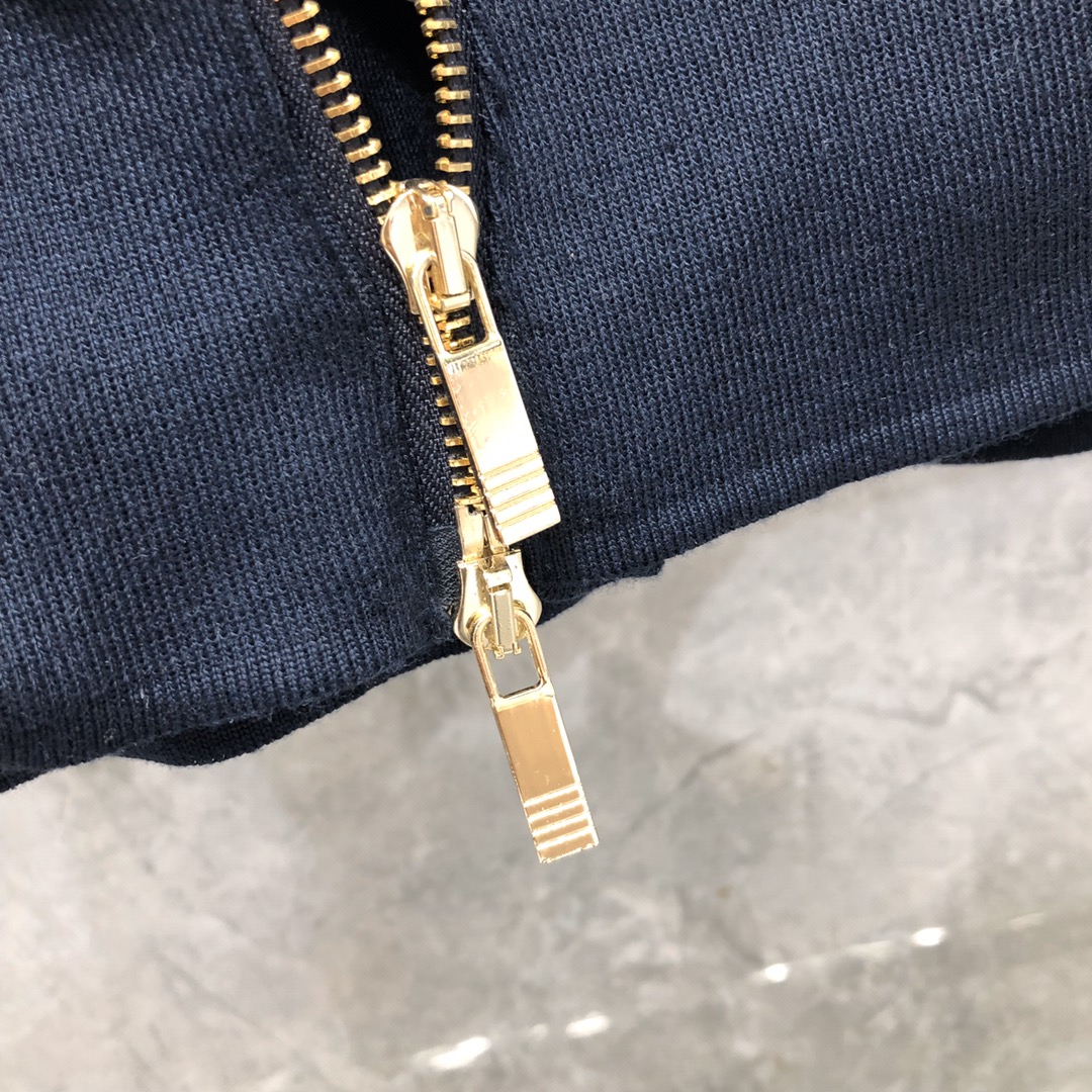 THOM BROWNE 经典四杠网眼透气拉链连帽夹克 外套 长袖 藏青色