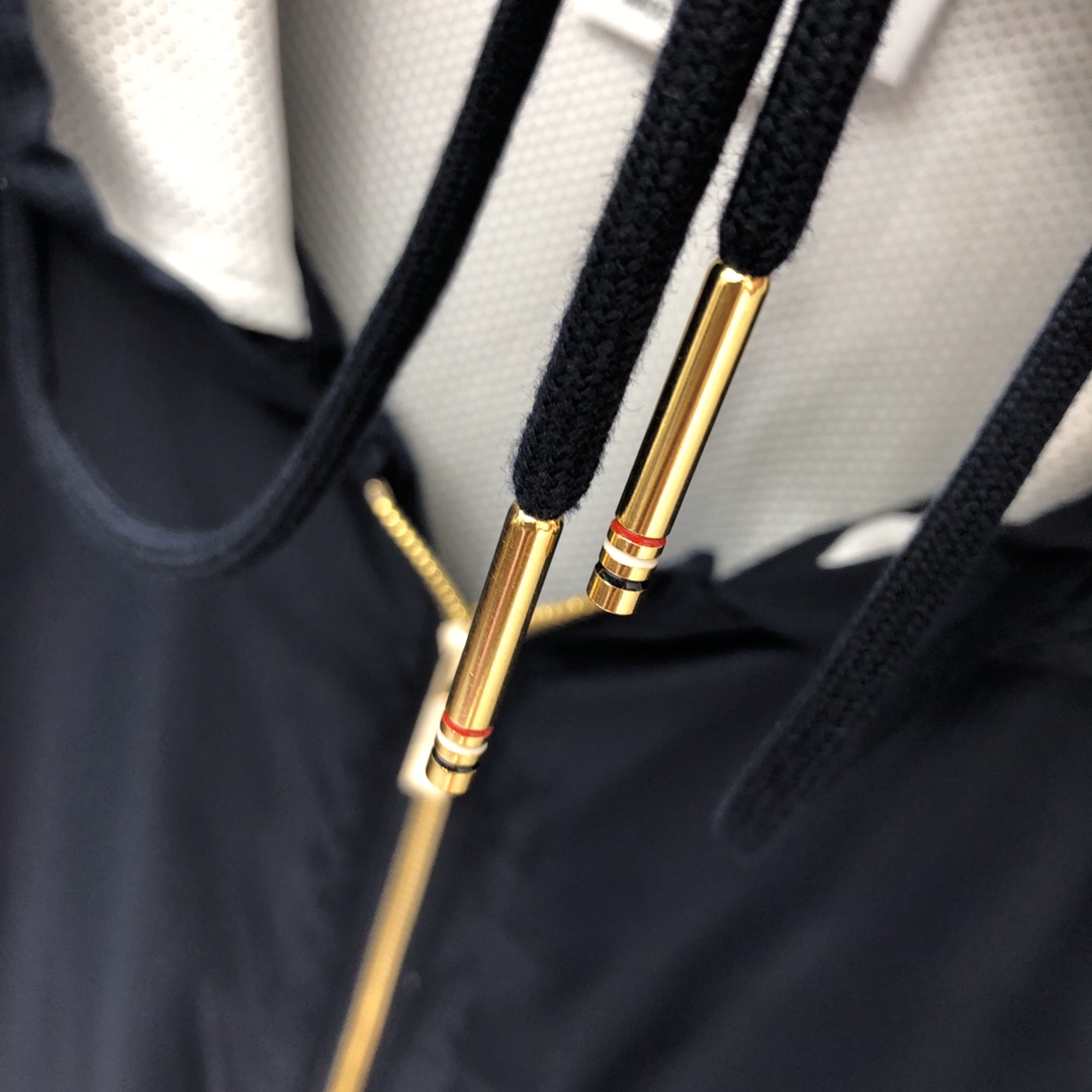 THOM BROWNE 经典四杠网眼透气拉链连帽夹克 外套 长袖 藏青色