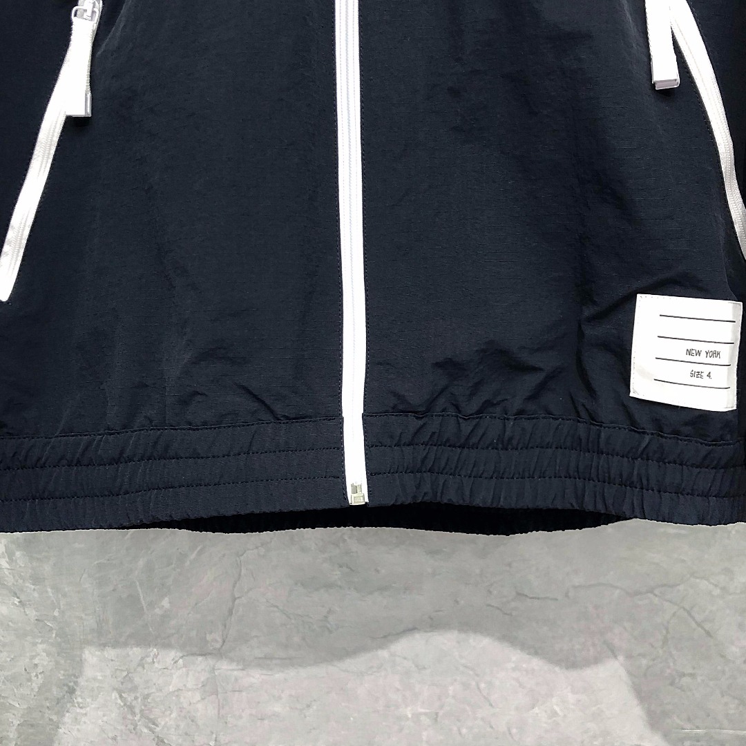 THOM BROWNE 网眼四杠拉链连帽夹克 外套 长袖 白色 灰色 藏青色