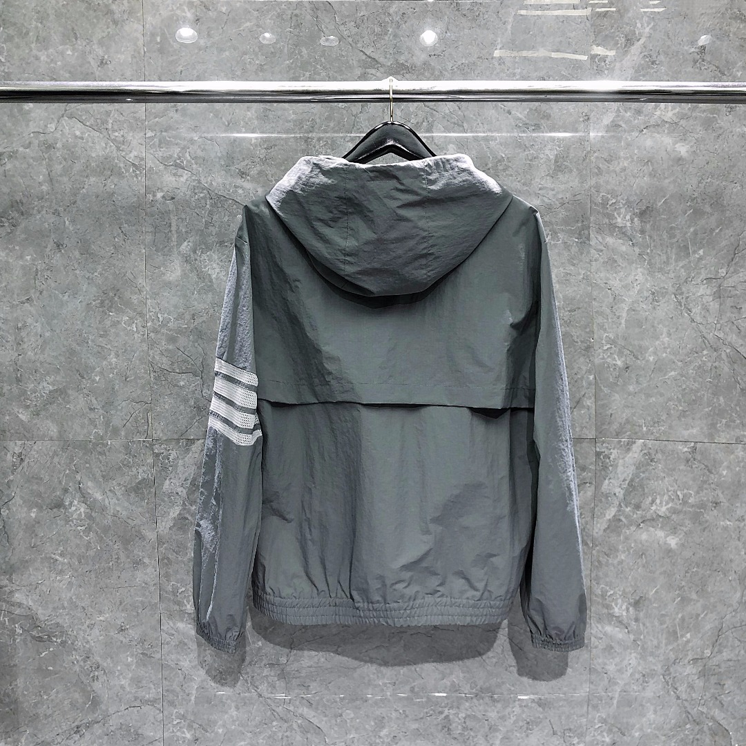 THOM BROWNE 网眼四杠拉链连帽夹克 外套 长袖 白色 灰色 藏青色