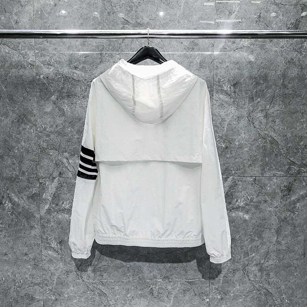 THOM BROWNE 网眼四杠拉链连帽夹克 外套 长袖 白色 灰色 藏青色