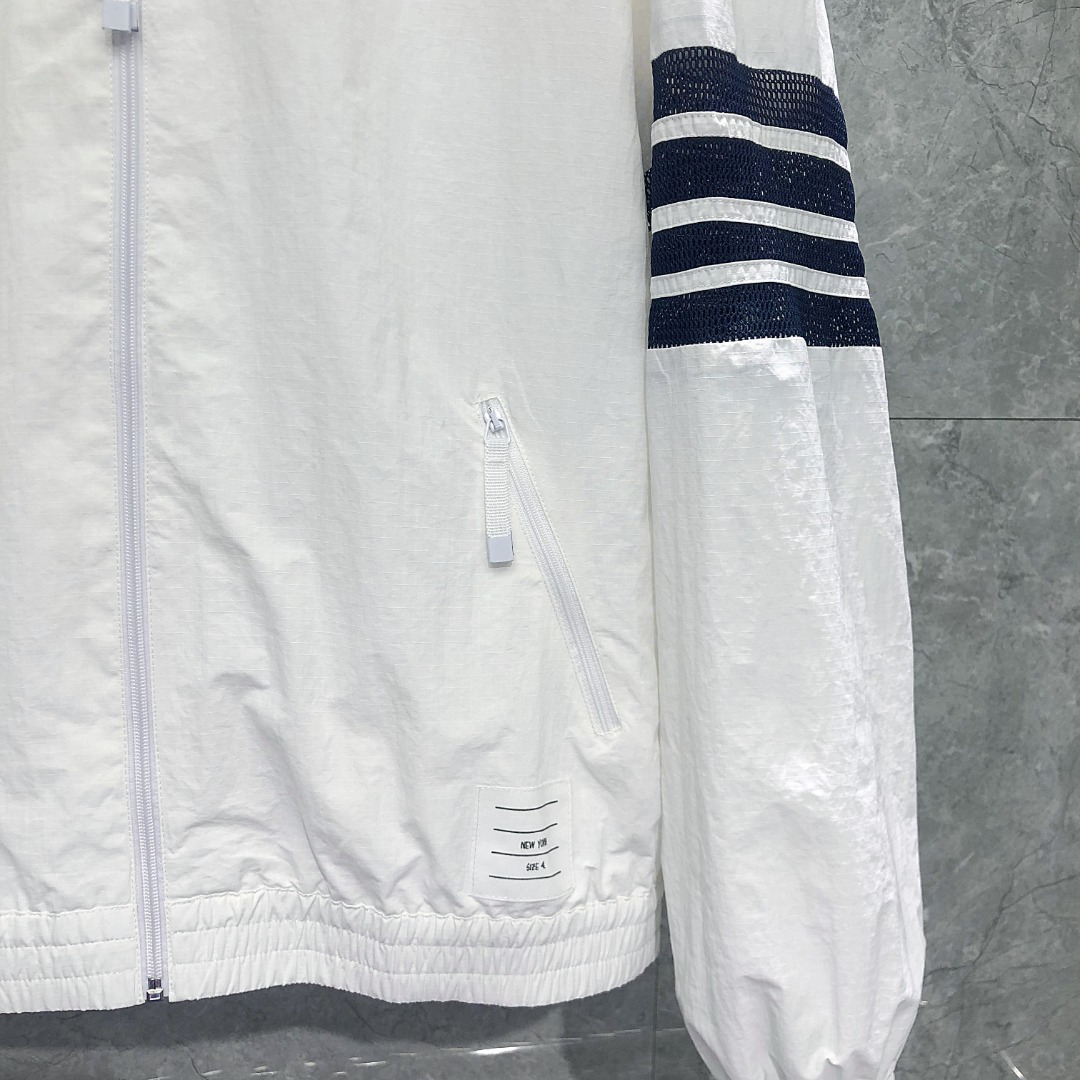 THOM BROWNE 网眼四杠拉链连帽夹克 外套 长袖 白色 灰色 藏青色