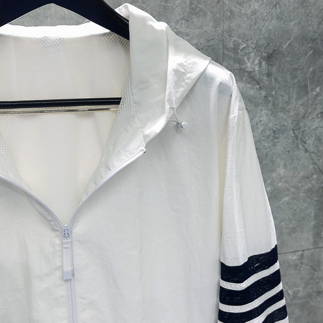 THOM BROWNE 网眼四杠拉链连帽夹克 外套 长袖 白色 灰色 藏青色