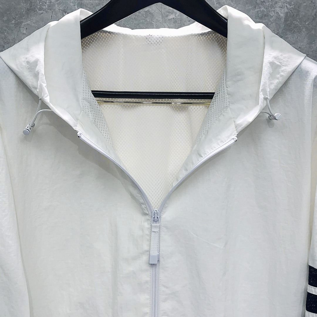 THOM BROWNE 网眼四杠拉链连帽夹克 外套 长袖 白色 灰色 藏青色