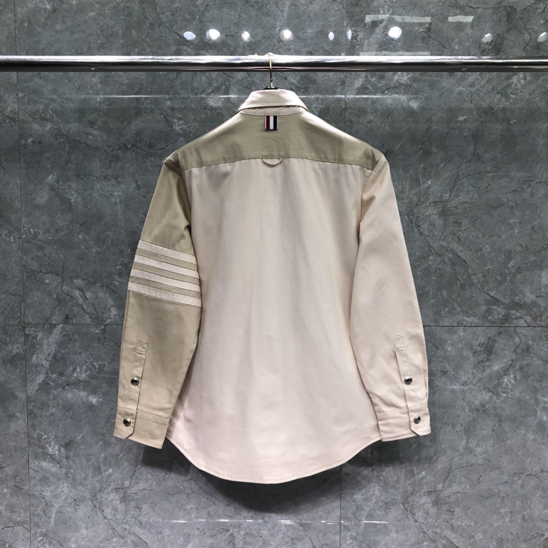 THOM BROWNE 经典四杠拼色衬衫夹克 外套 长袖 卡其色