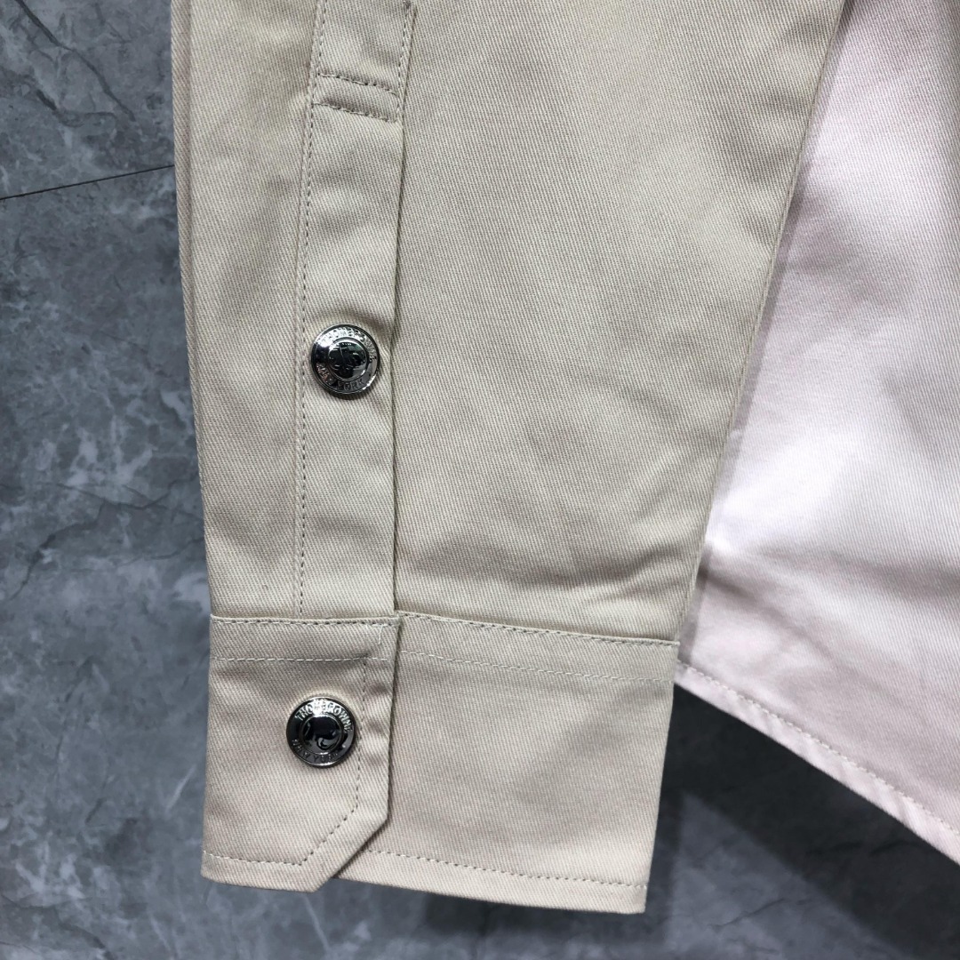 THOM BROWNE 经典四杠拼色衬衫夹克 外套 长袖 卡其色