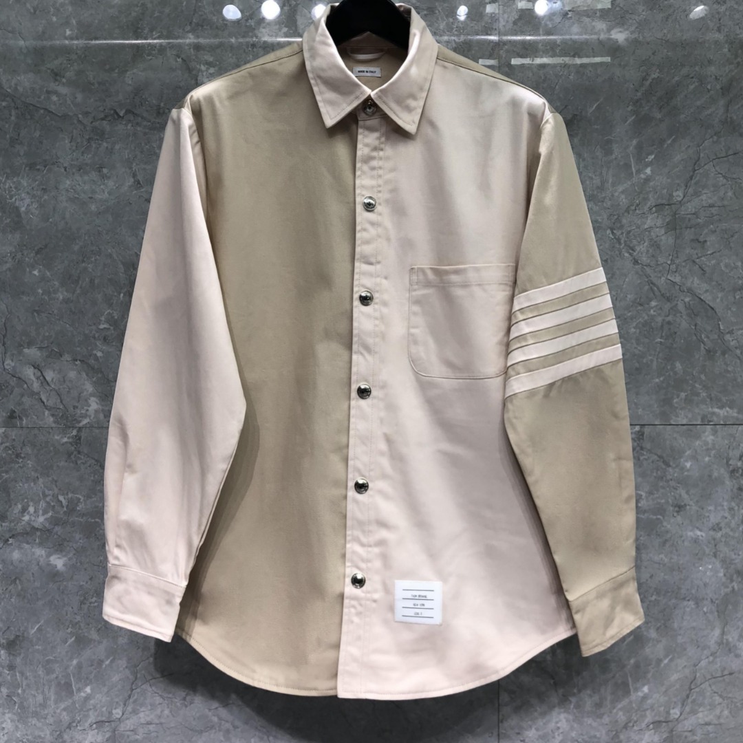THOM BROWNE 经典四杠拼色衬衫夹克 外套 长袖 卡其色