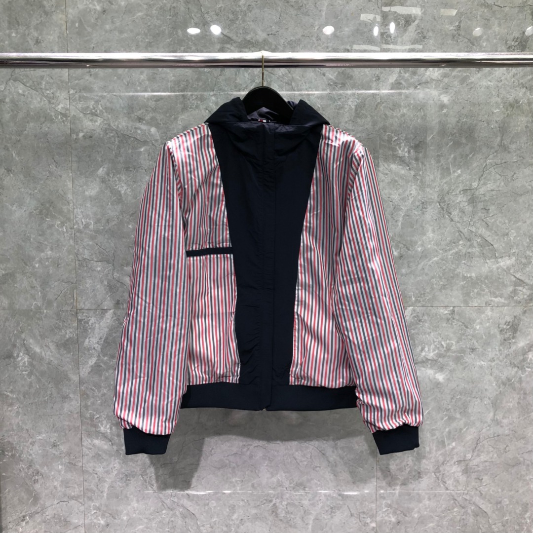 THOM BROWNE 双层拉链连帽夹克 外套 长袖 灰色 藏青色