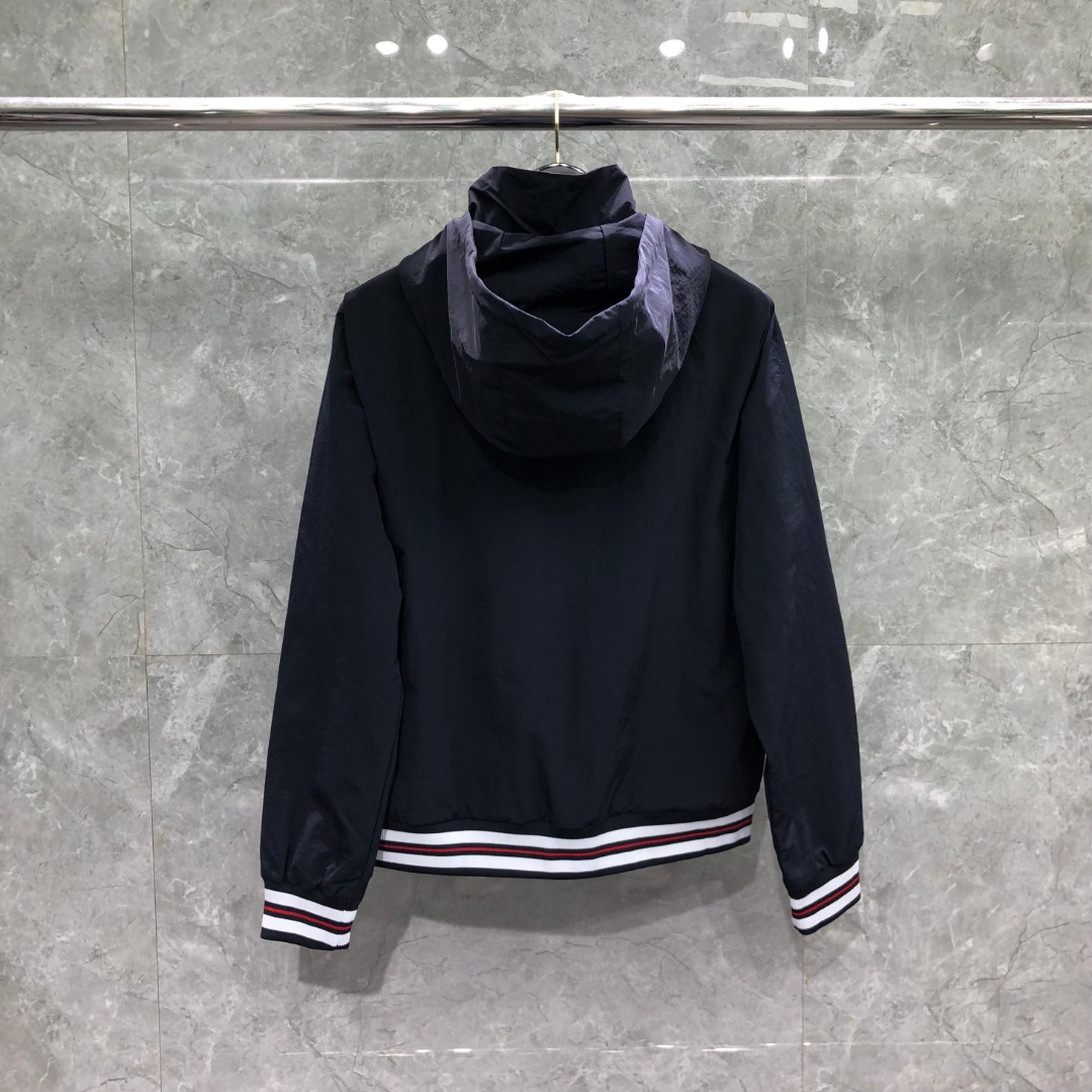 THOM BROWNE 双层拉链连帽夹克 外套 长袖 灰色 藏青色