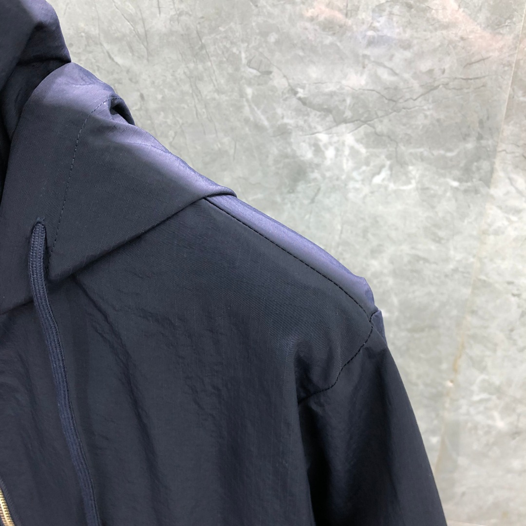 THOM BROWNE 双层拉链连帽夹克 外套 长袖 灰色 藏青色