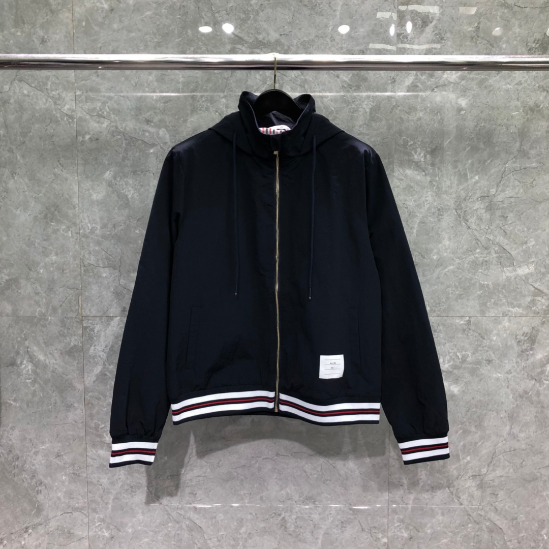 THOM BROWNE 双层拉链连帽夹克 外套 长袖 灰色 藏青色