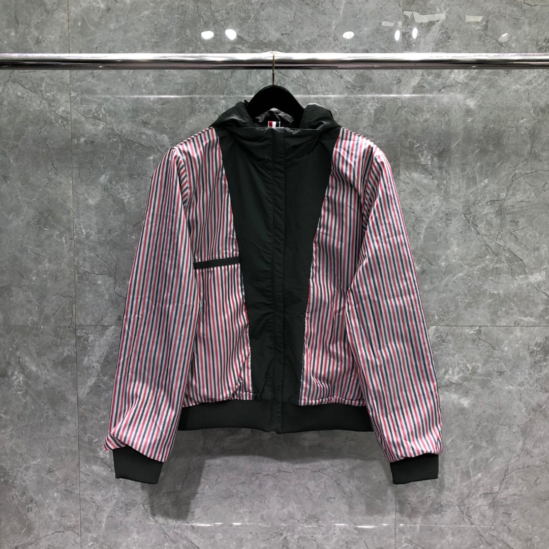 THOM BROWNE 双层拉链连帽夹克 外套 长袖 灰色 藏青色