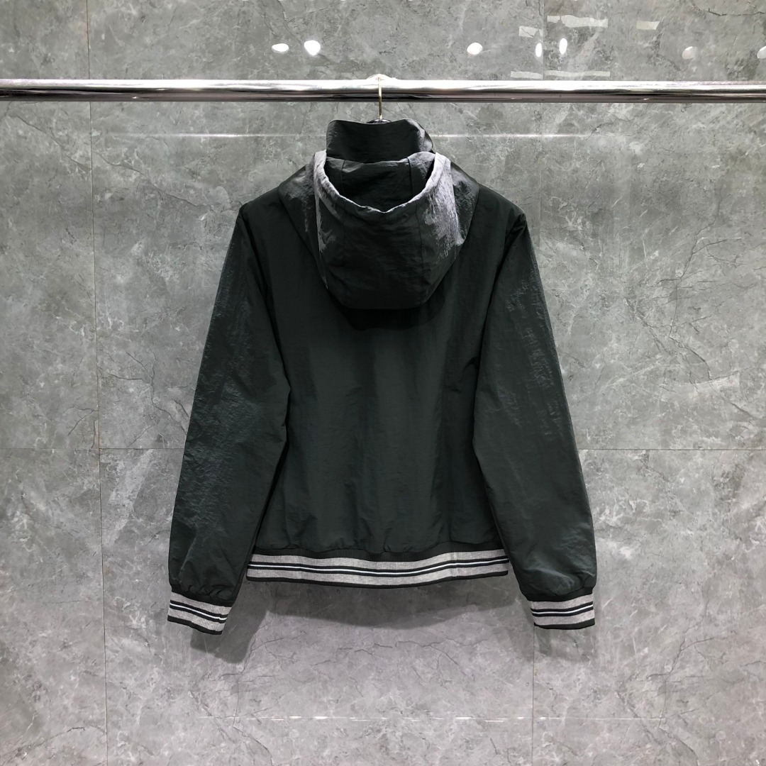 THOM BROWNE 双层拉链连帽夹克 外套 长袖 灰色 藏青色