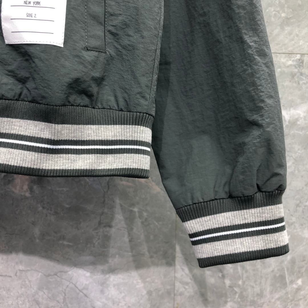 THOM BROWNE 双层拉链连帽夹克 外套 长袖 灰色 藏青色