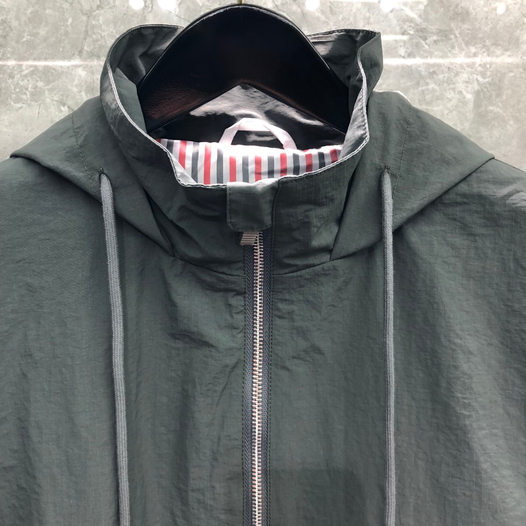 THOM BROWNE 双层拉链连帽夹克 外套 长袖 灰色 藏青色