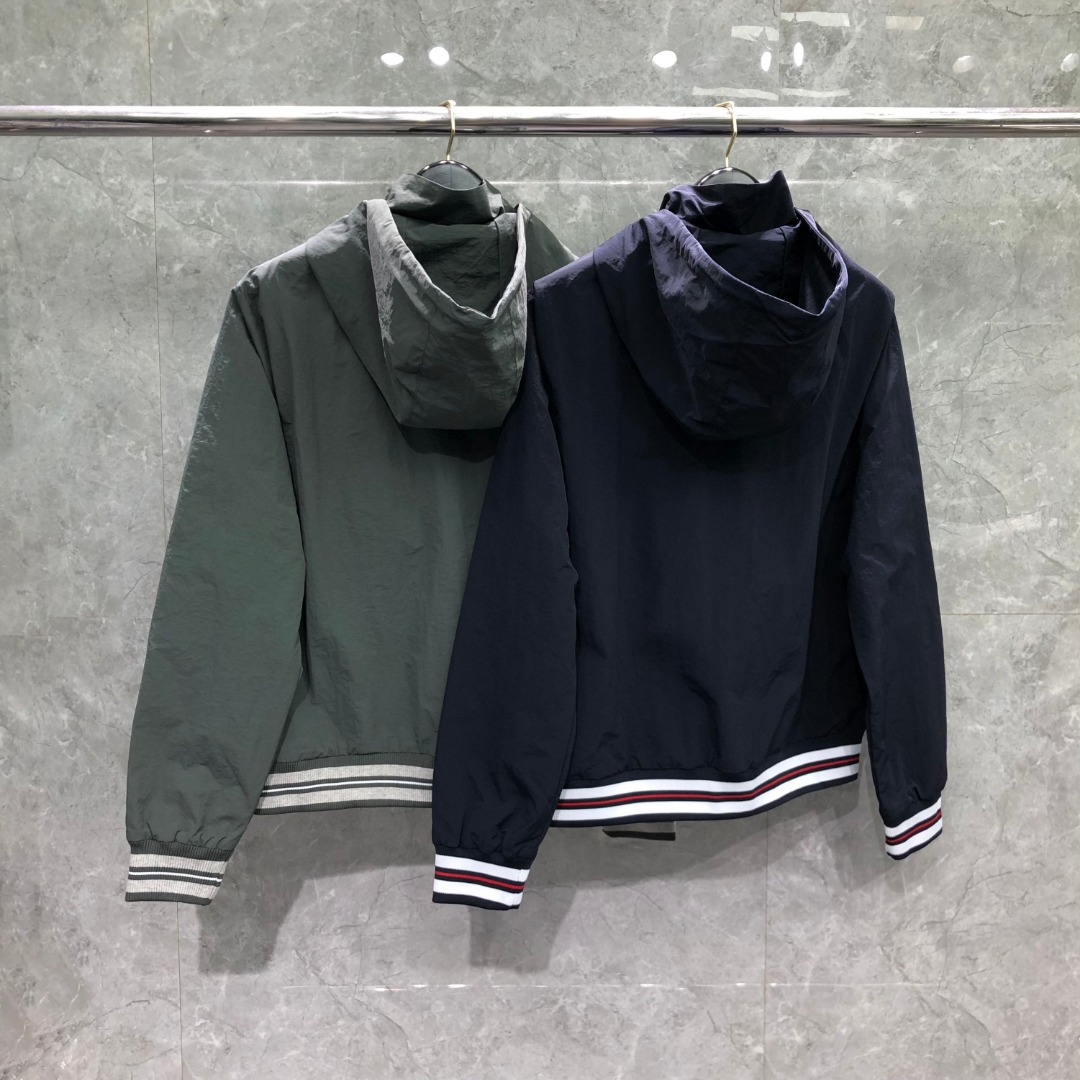 THOM BROWNE 双层拉链连帽夹克 外套 长袖 灰色 藏青色