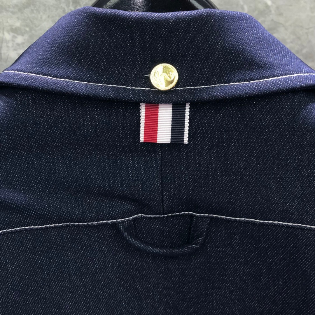 THOM BROWNE 双袖织带牛仔衬衫 外套 长袖 拼色 藏青色