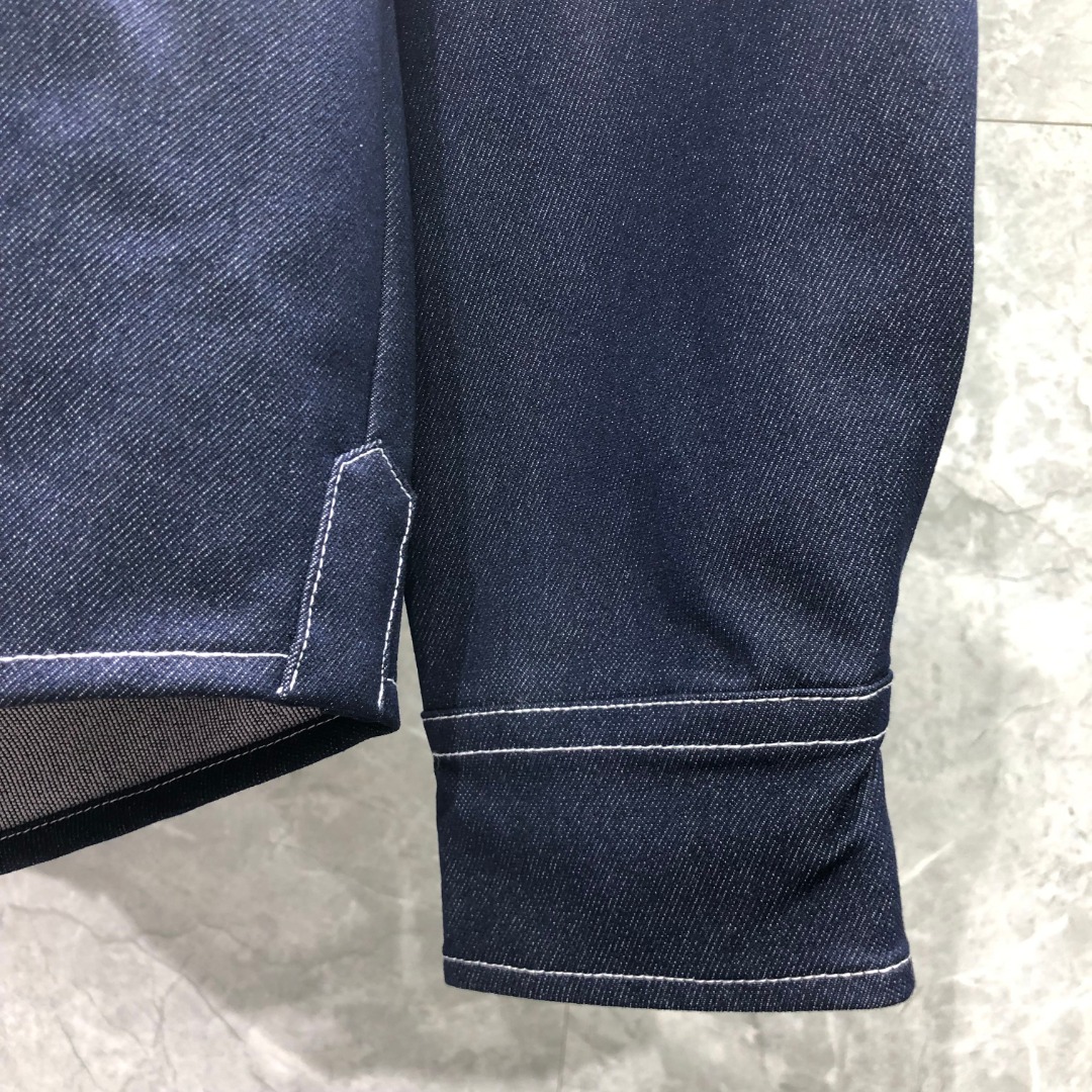 THOM BROWNE 双袖织带牛仔衬衫 外套 长袖 拼色 藏青色