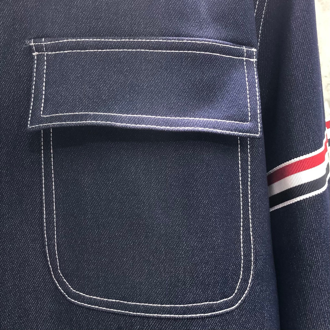 THOM BROWNE 双袖织带牛仔衬衫 外套 长袖 拼色 藏青色