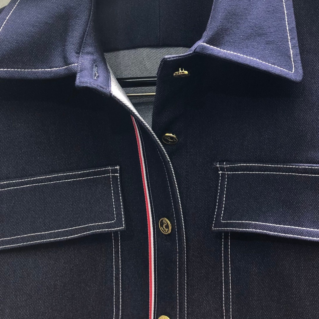 THOM BROWNE 双袖织带牛仔衬衫 外套 长袖 拼色 藏青色