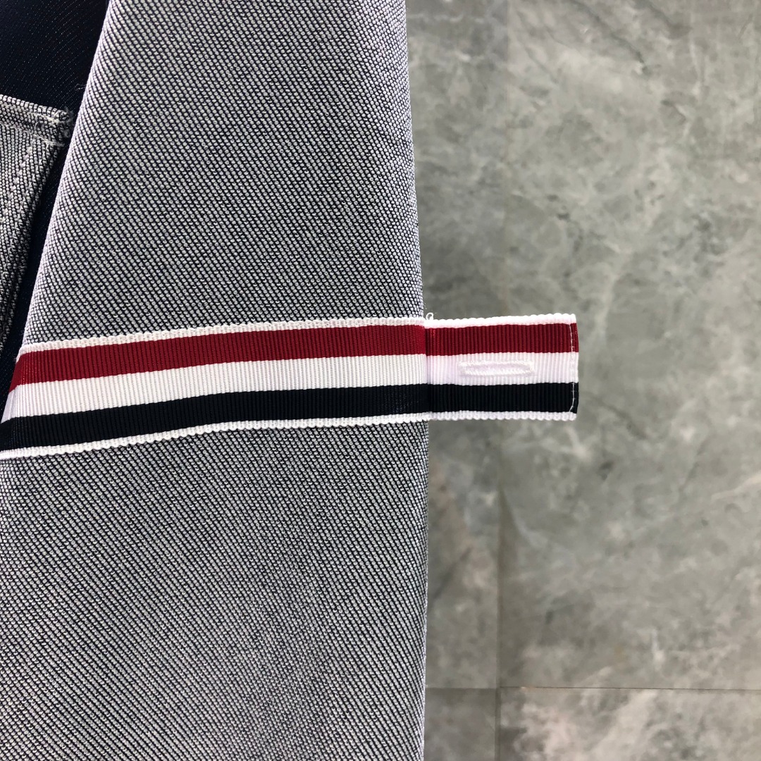 THOM BROWNE 双袖织带牛仔衬衫 外套 长袖 拼色 藏青色