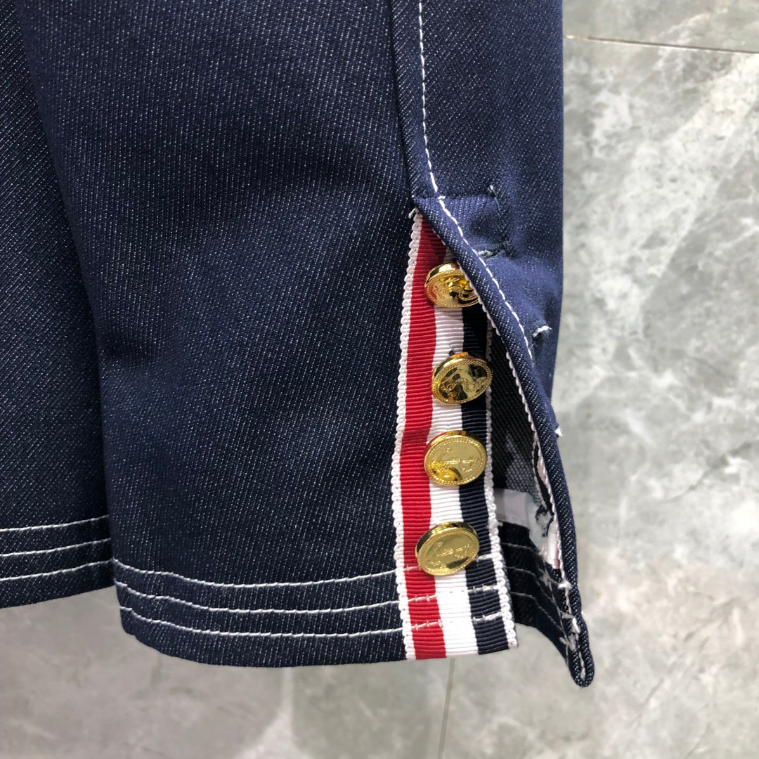 THOM BROWNE 多口袋明线牛仔外套 夹克 外套 长袖 浅蓝色 藏青色