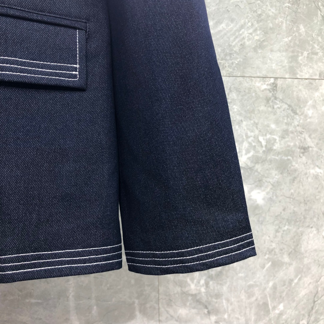 THOM BROWNE 多口袋明线牛仔外套 夹克 外套 长袖 浅蓝色 藏青色