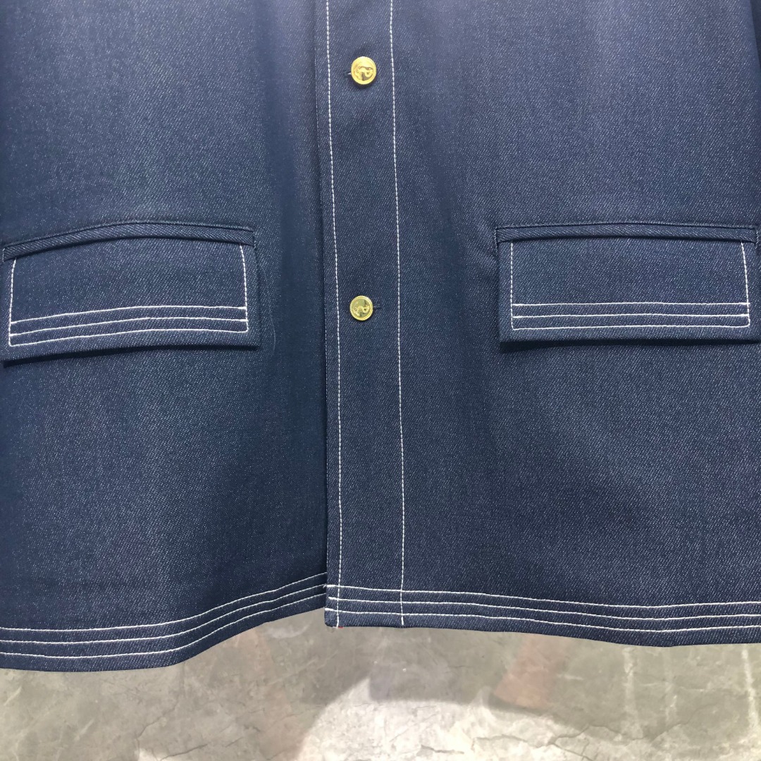 THOM BROWNE 多口袋明线牛仔外套 夹克 外套 长袖 浅蓝色 藏青色