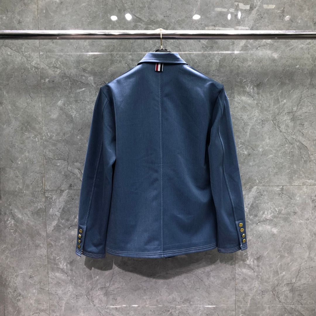 THOM BROWNE 多口袋明线牛仔外套 夹克 外套 长袖 浅蓝色 藏青色