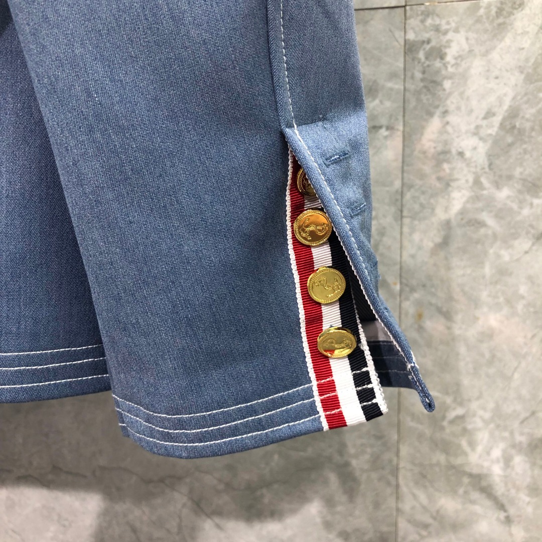 THOM BROWNE 多口袋明线牛仔外套 夹克 外套 长袖 浅蓝色 藏青色