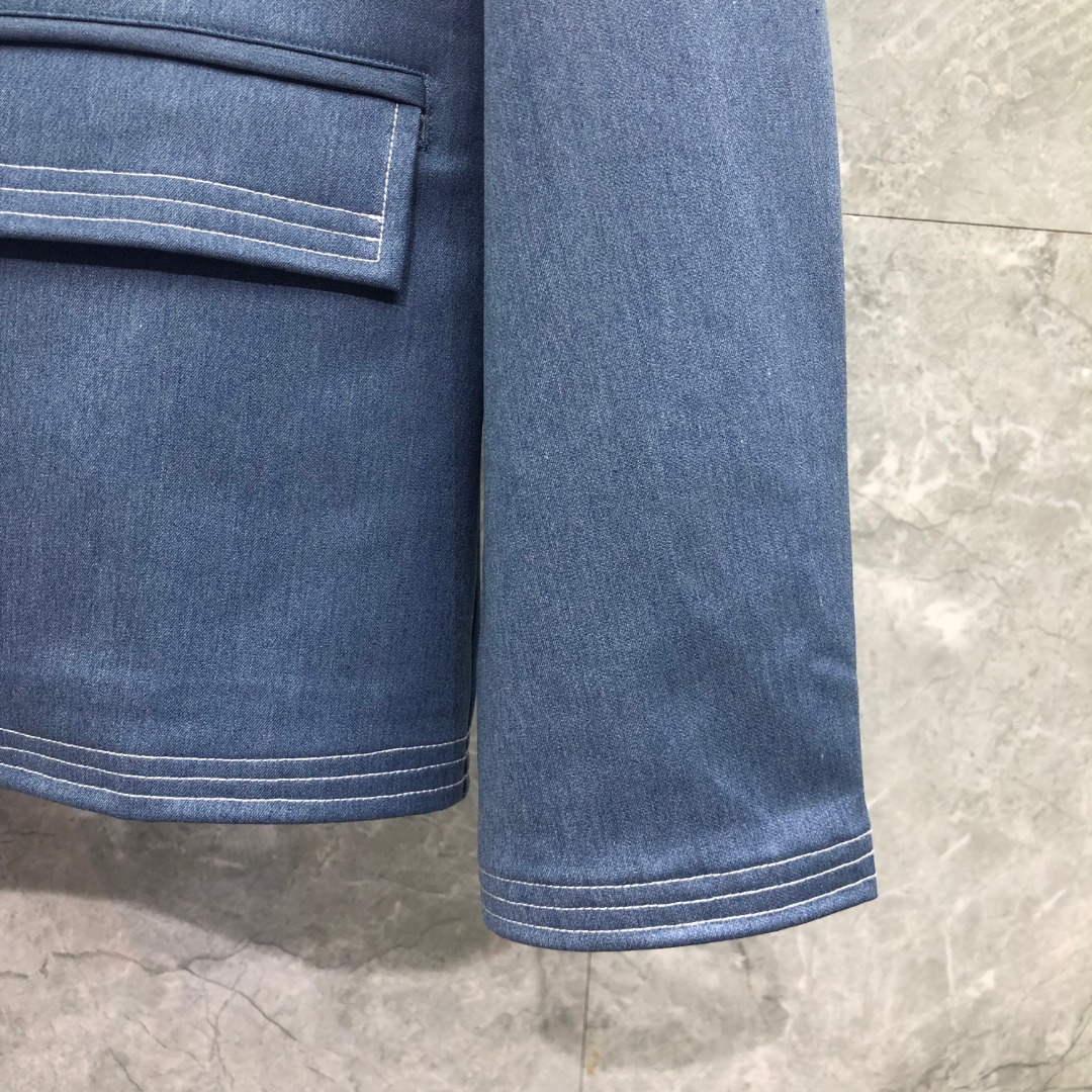 THOM BROWNE 多口袋明线牛仔外套 夹克 外套 长袖 浅蓝色 藏青色