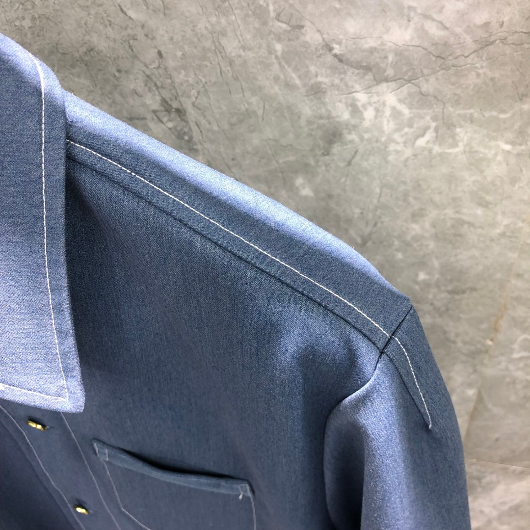 THOM BROWNE 多口袋明线牛仔外套 夹克 外套 长袖 浅蓝色 藏青色
