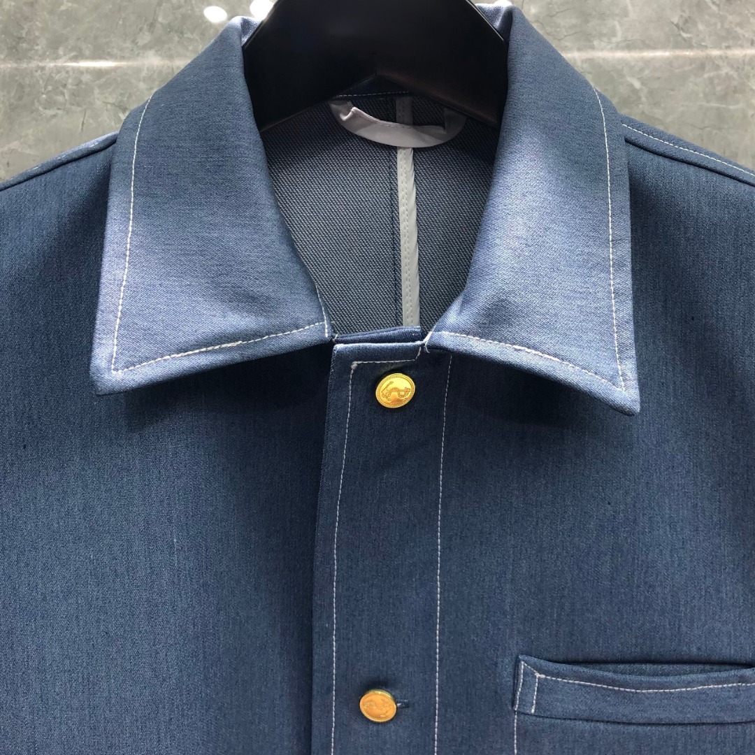 THOM BROWNE 多口袋明线牛仔外套 夹克 外套 长袖 浅蓝色 藏青色