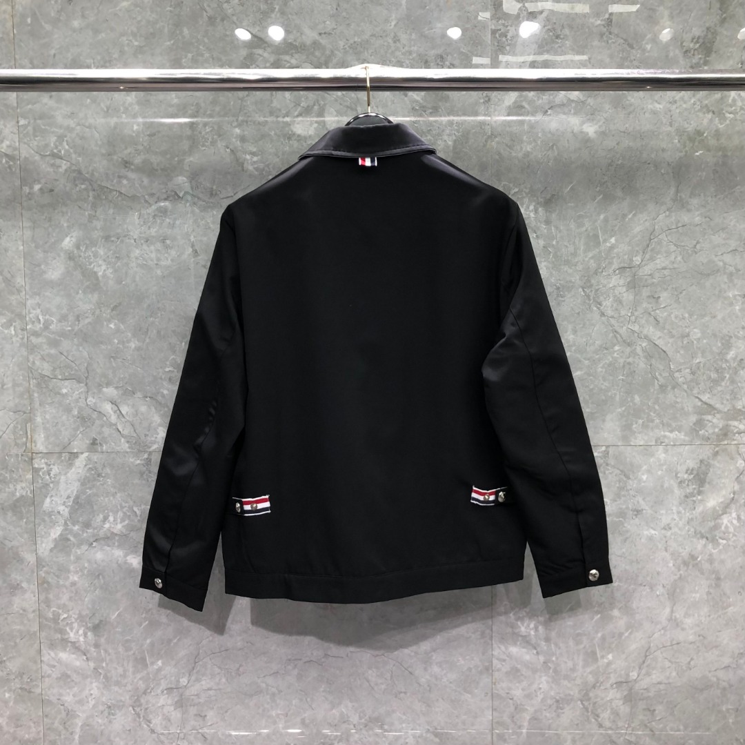 THOM BROWNE 双侧织带双层拉链夹克 外套 长袖 灰色 黑色