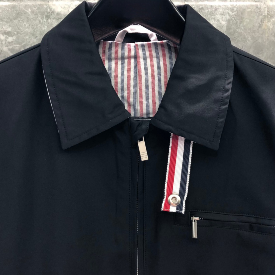 THOM BROWNE 双侧织带双层拉链夹克 外套 长袖 灰色 黑色