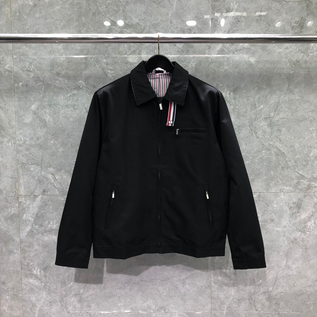 THOM BROWNE 双侧织带双层拉链夹克 外套 长袖 灰色 黑色