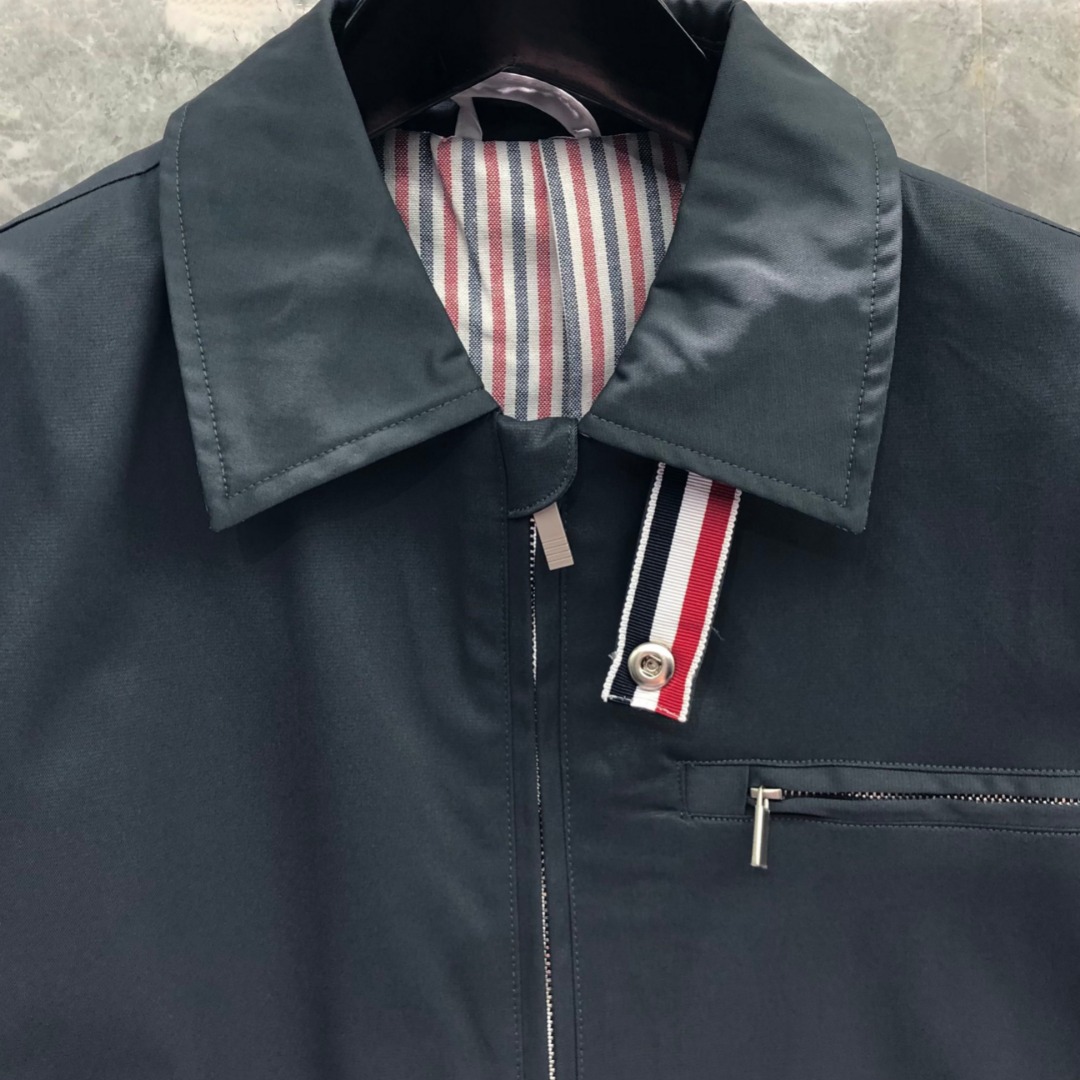 THOM BROWNE 双侧织带双层拉链夹克 外套 长袖 灰色 黑色