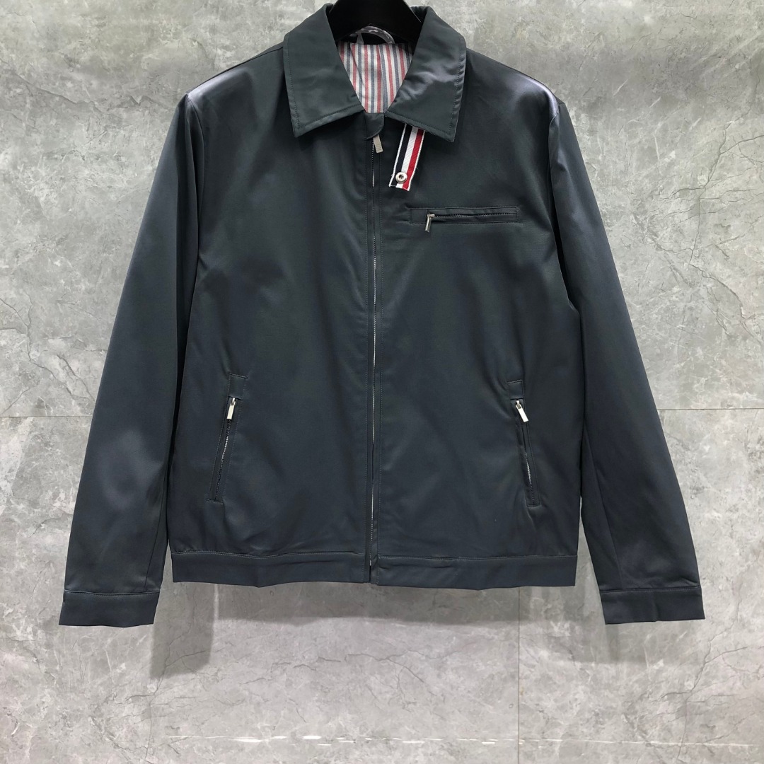 THOM BROWNE 双侧织带双层拉链夹克 外套 长袖 灰色 黑色