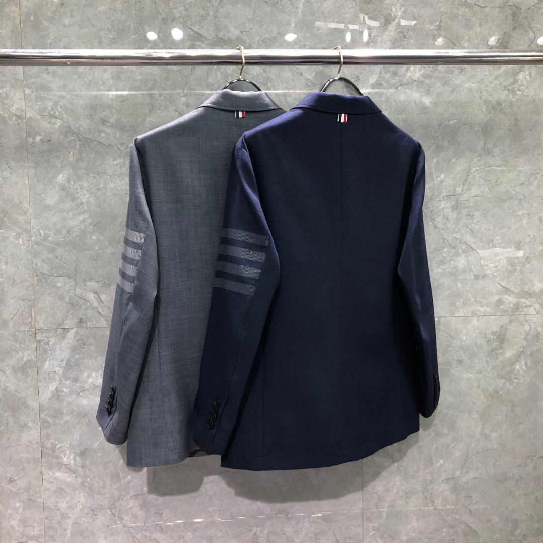 THOM BROWNE 经典四杠休闲西装 外套 长袖 灰色 藏青色
