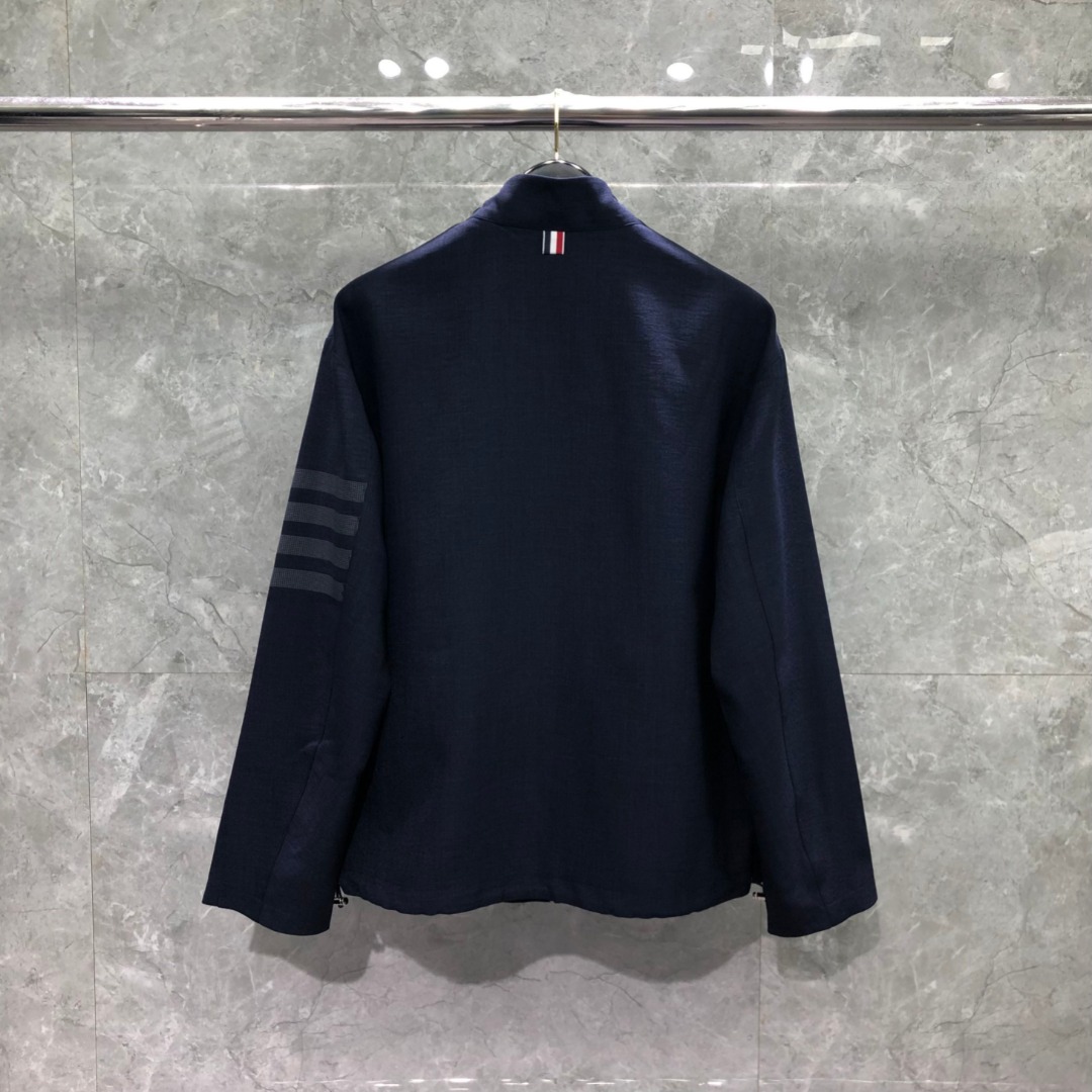 THOM BROWNE 经典四杠拉链立领夹克 外套 长袖 灰色 藏青色